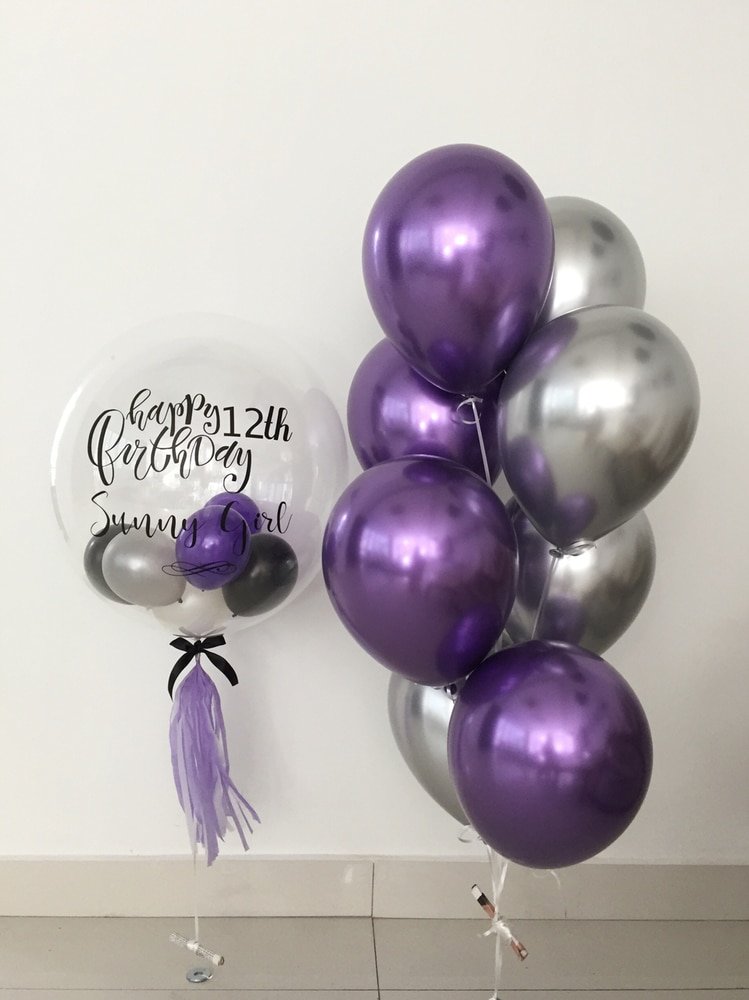 фиолетово-серебряный фонтан с баблс