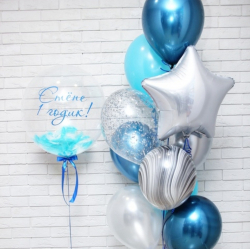 Фонтан в синих и серебряных тонах и Баблс