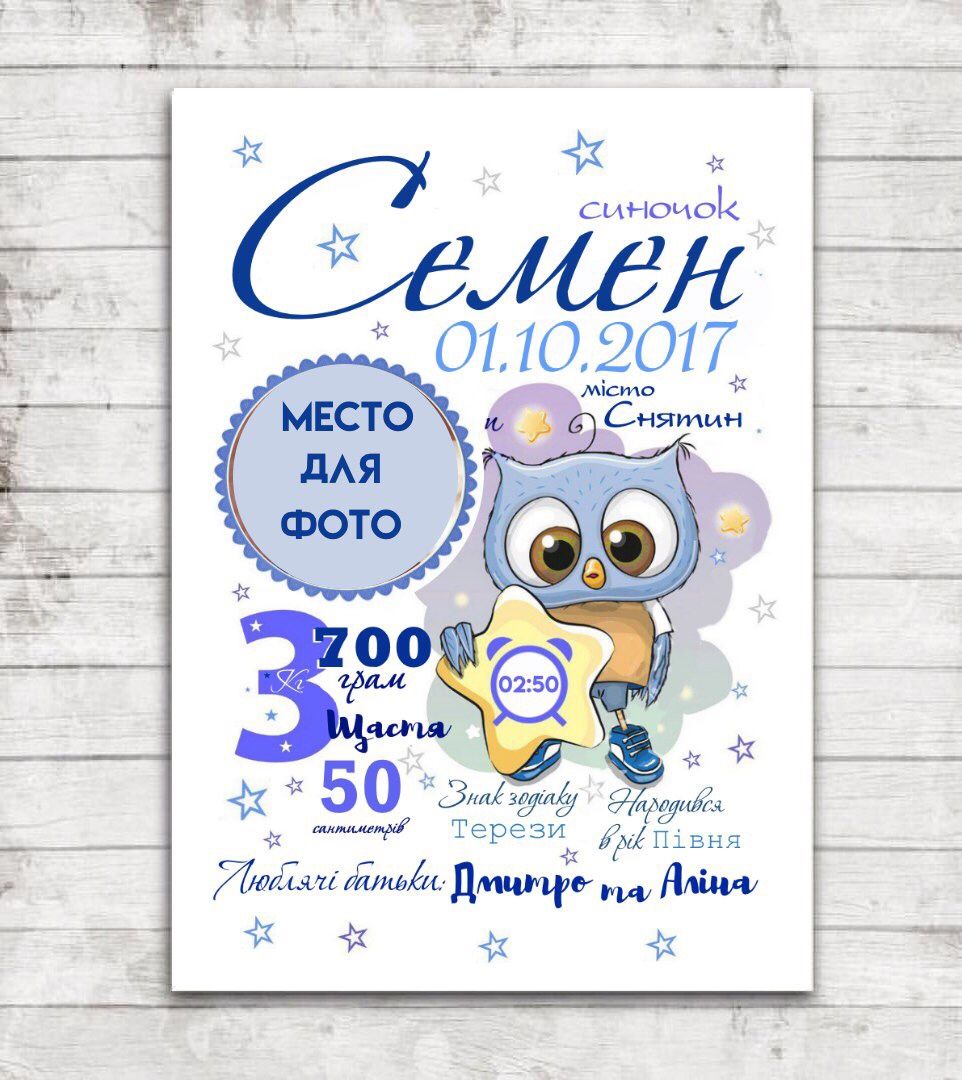 метрика для мальчика на день рождения