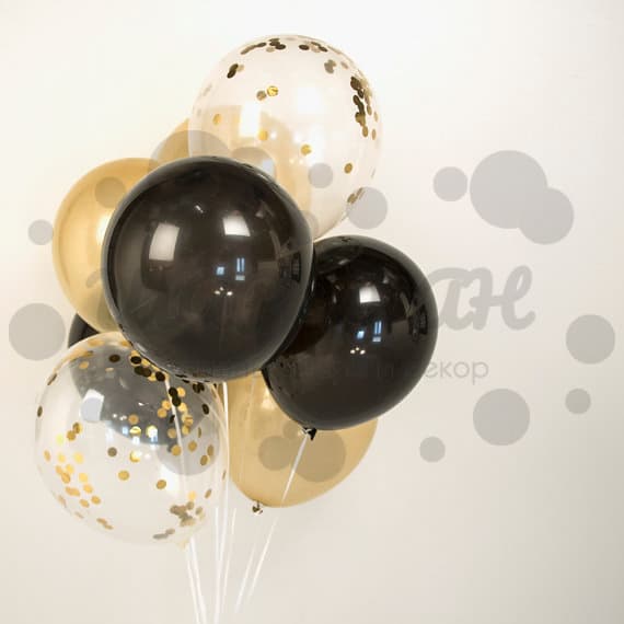 облако золото-черных шаров с конфетти 