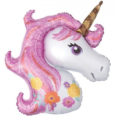 шар голова единорога из фольги (розовая грива)