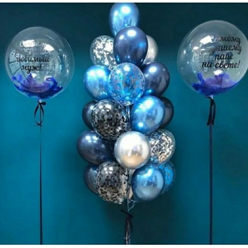 набор сине черных шаров с баблс