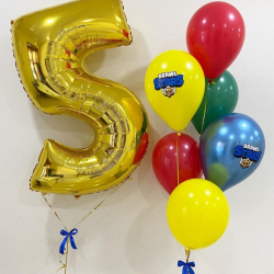 Разноцветные шары и фольгированная цифра на 5 лет