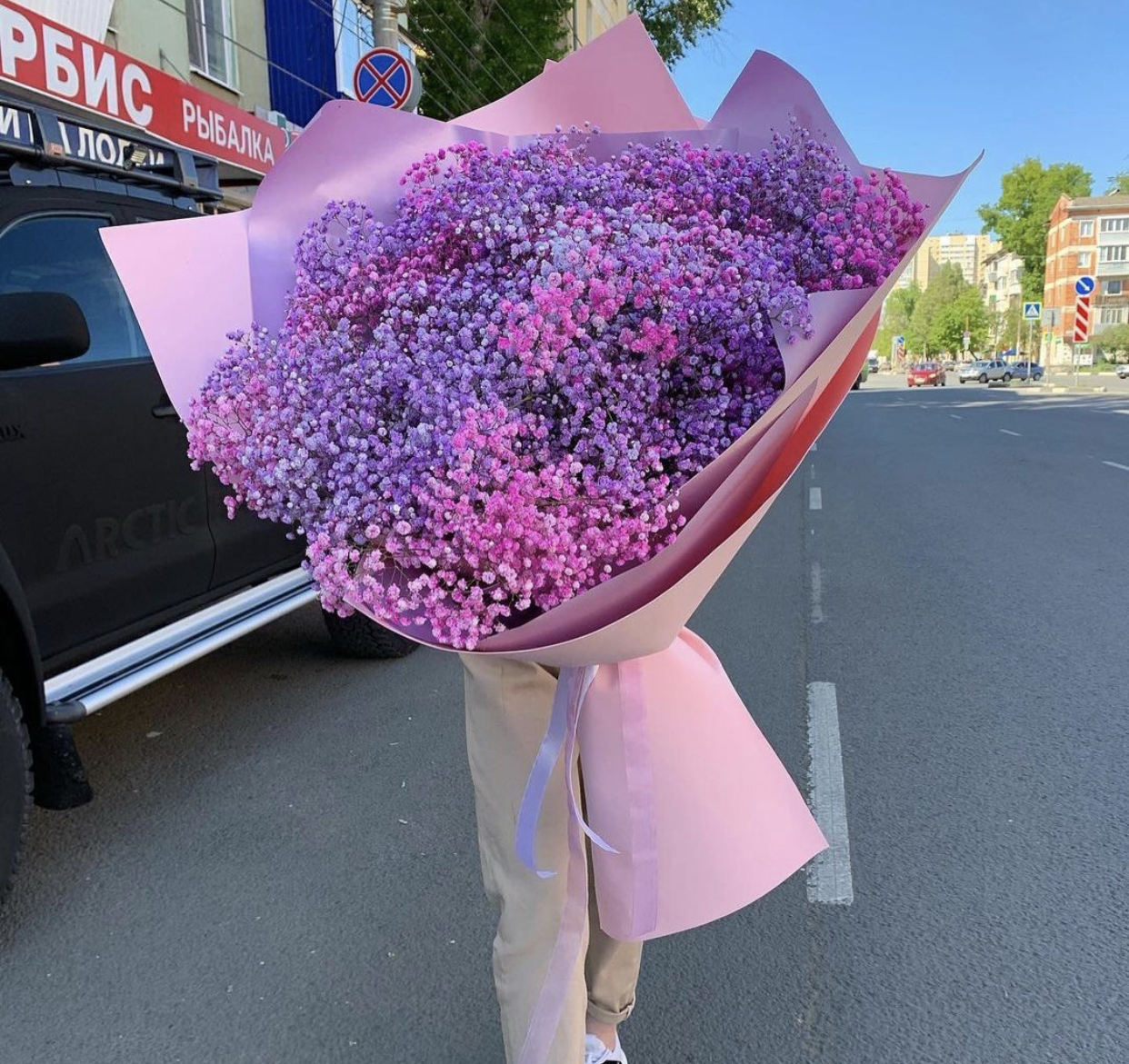 большой букет 55-60 см. розово-сиреневая гипсофила