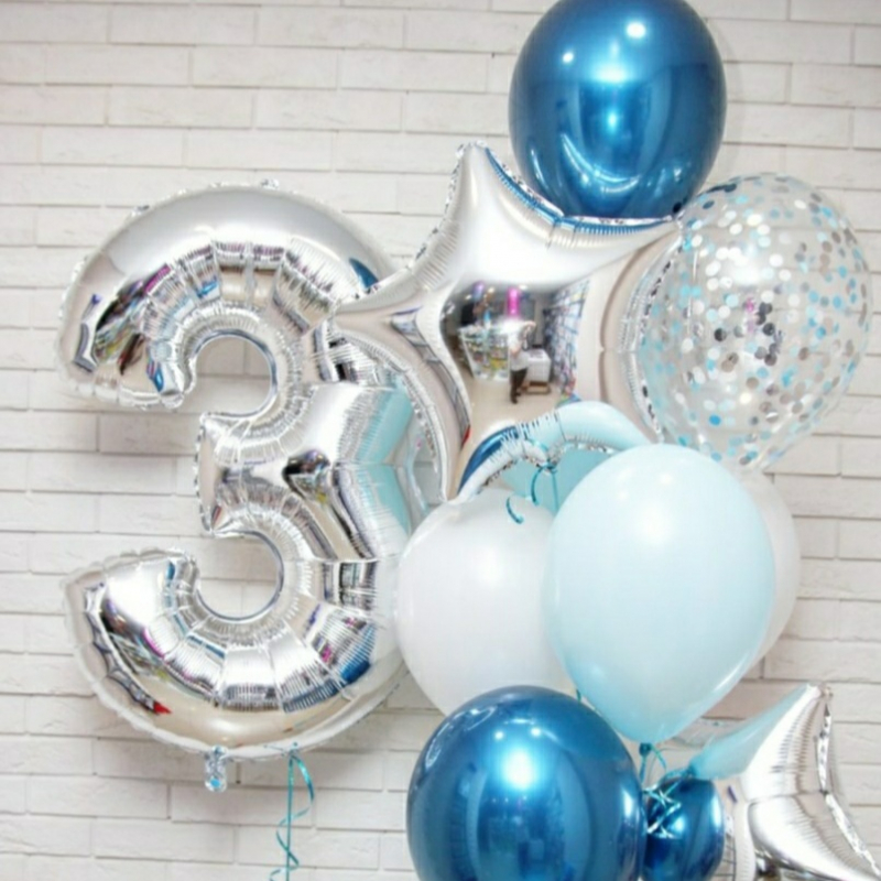 сет с цифрой в сине-серебряных оттенках 