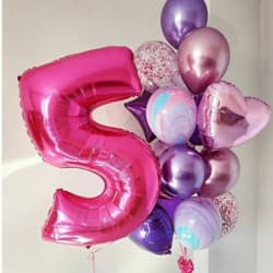 Цифра 5 фуксия с большим фонтаном