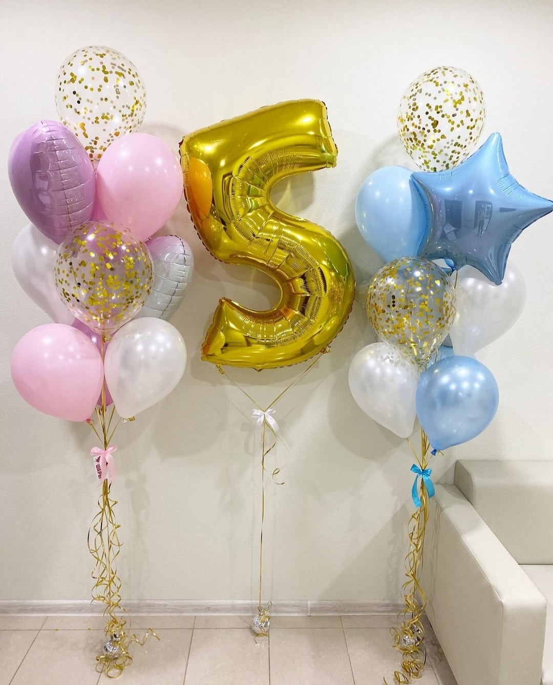 розовые и голубые шары на 5 лет