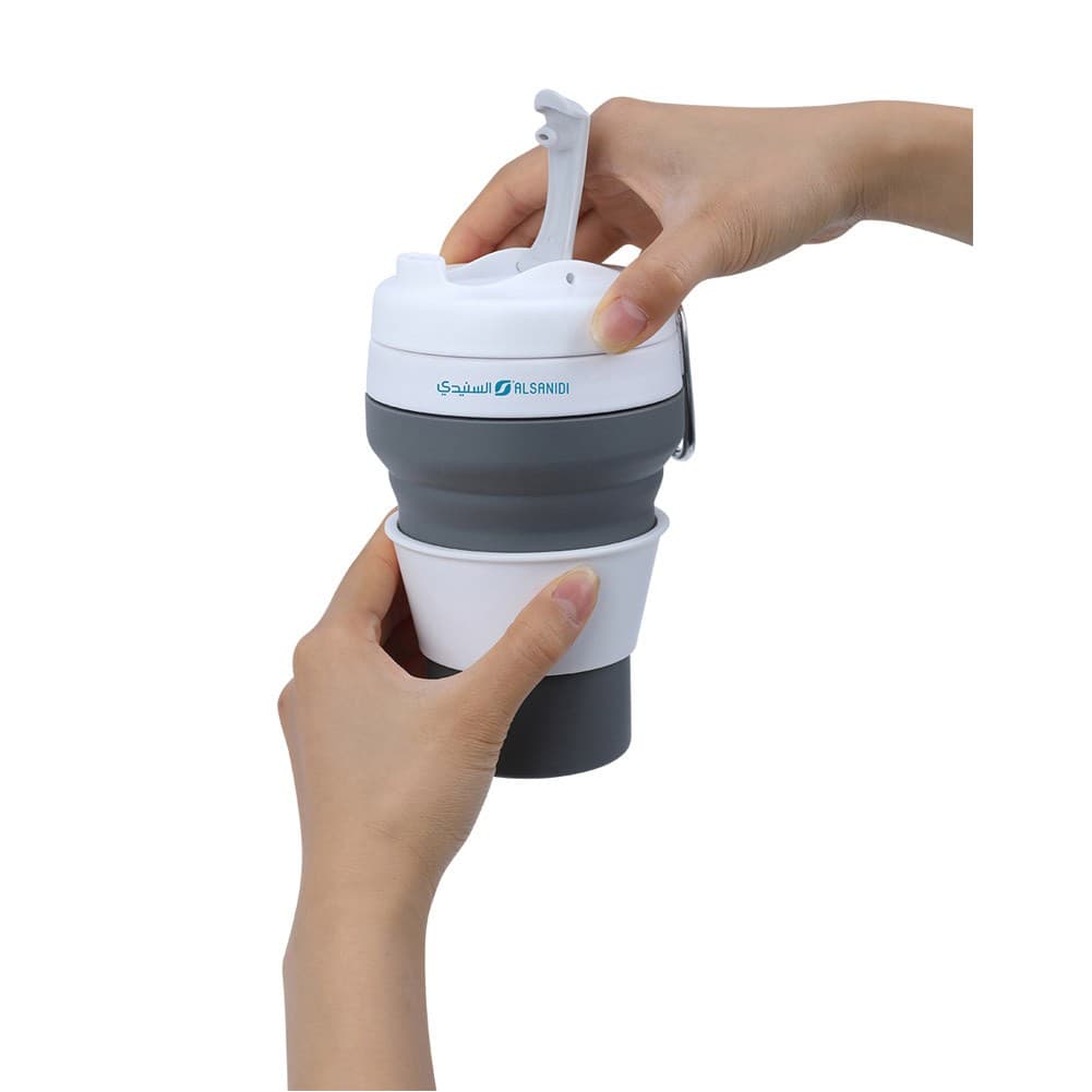 ALSANIDI, Silicone coffee and tea cup, Coffee cup for trips and travel, Gray, capacity 600 ml