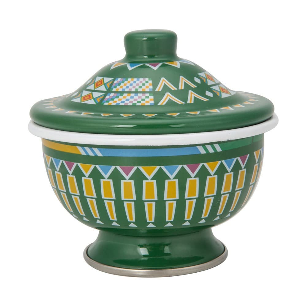 ALSANIDI, Al-Qatt Al-Asiri inscription bowel, bowel with Lid, Green, Size 13 Cm