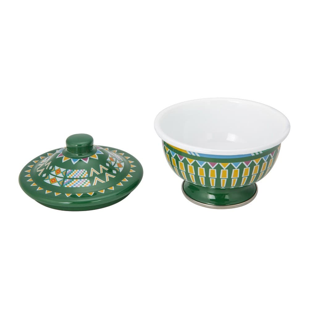 ALSANIDI, Al-Qatt Al-Asiri inscription bowel, bowel with Lid, Green, Size 13 Cm
