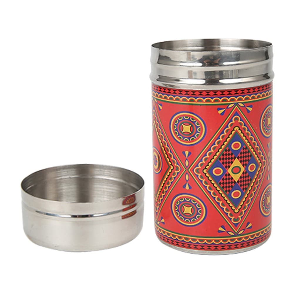 ALSANIDI, Najdi Inscription Steel Spices Storage, Tea, coffee and sugar storage for trips, Red, Size 7*12.5 Cm