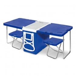 DPT, Fiberglass Table with Chairs for Camping, Foldable Table for Outdoor and Home Gardens, Blue*White, Size 105*49*42 Cm