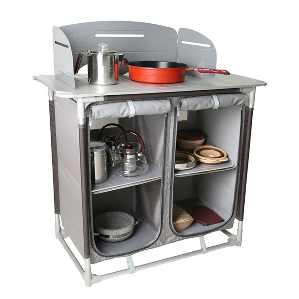 DPT, Foldable Camping Kitchen Table, Foldable Table for Outdoor and Home Gardens, Gray, Size 85*49*102 Cm
