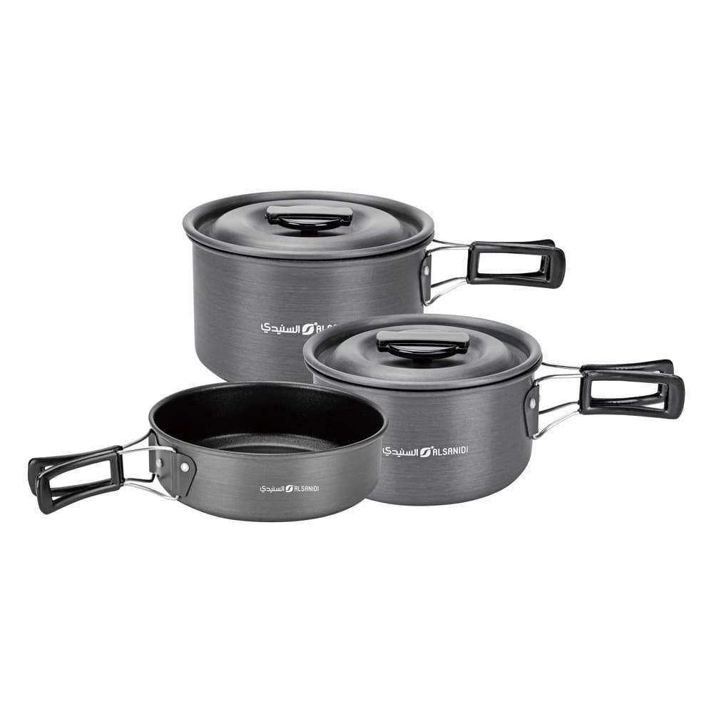 ALSANIDI, Aluminum utensils set for camping and hiking, Hiking pot, Gray, Set 3 pcs