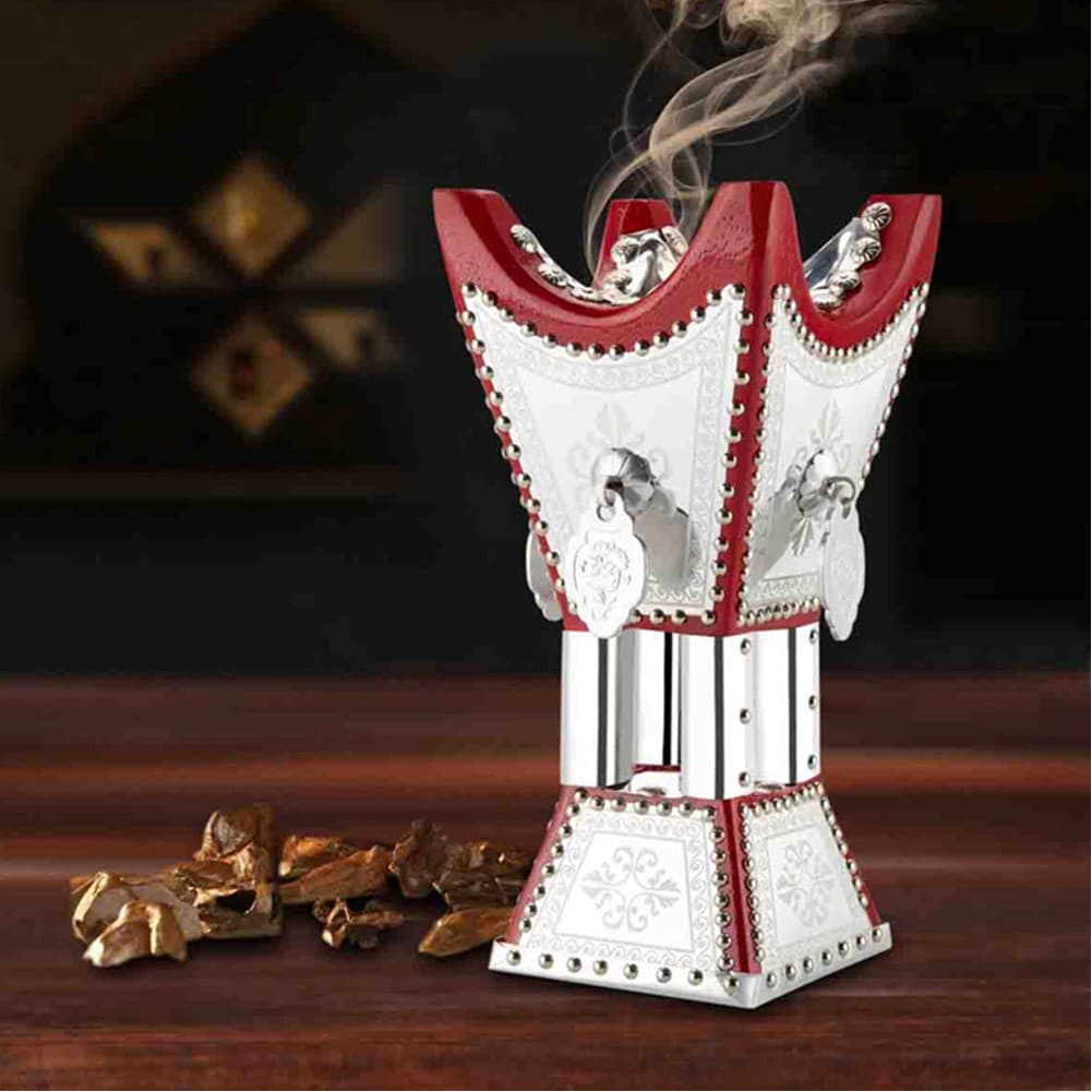 ALSANIDI, Traditional Incense Burner, Red*Silver, Size12*12*24Cm
