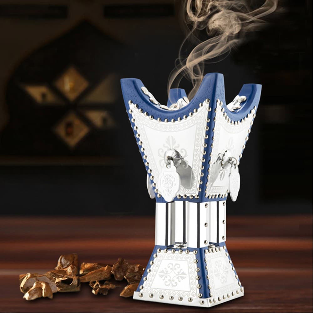 ALSANIDI, Traditional Incense Burner, Silver*Blue, Size12*12*24Cm