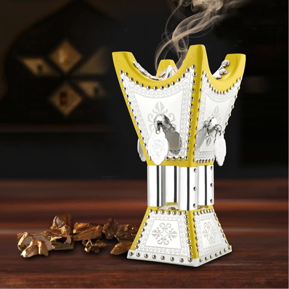 ALSANIDI, Traditional Incense Burner, Silver*Yellow, Size12*12*24Cm