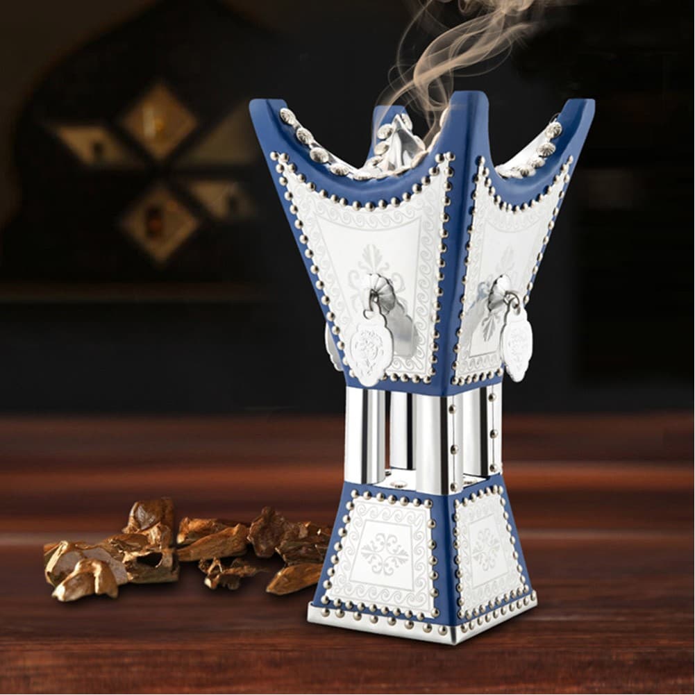 ALSANIDI, Traditional Incense Burner, Silver*Blue, Size14*14*29Cm