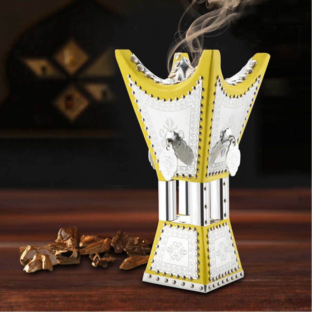 ALSANIDI, Traditional Incense Burner, Silver*Yellow, Size14*14*29Cm