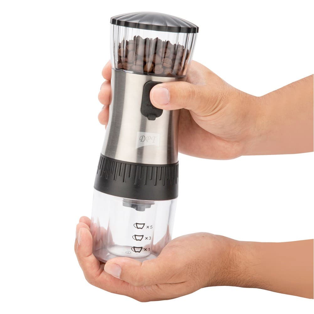 DPT, electric coffee grinder, Small Coffee grinder for trips, Silver, capacity 180 ml Size 8*8*22.5 Cm