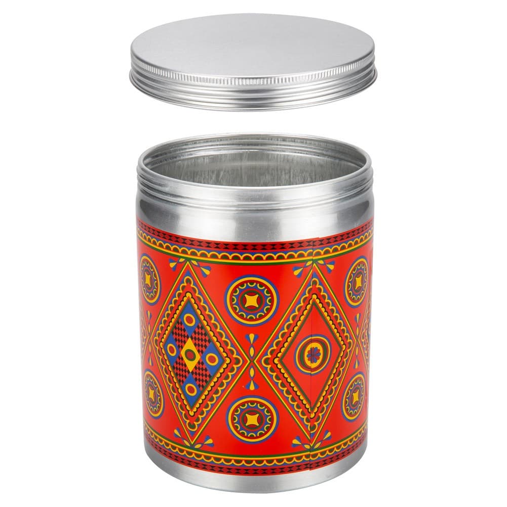 ALSANIDI, Najdi engraving aluminum spice box, Tea, coffee and sugar storage for trips, Silver, capacity 2000 ml
