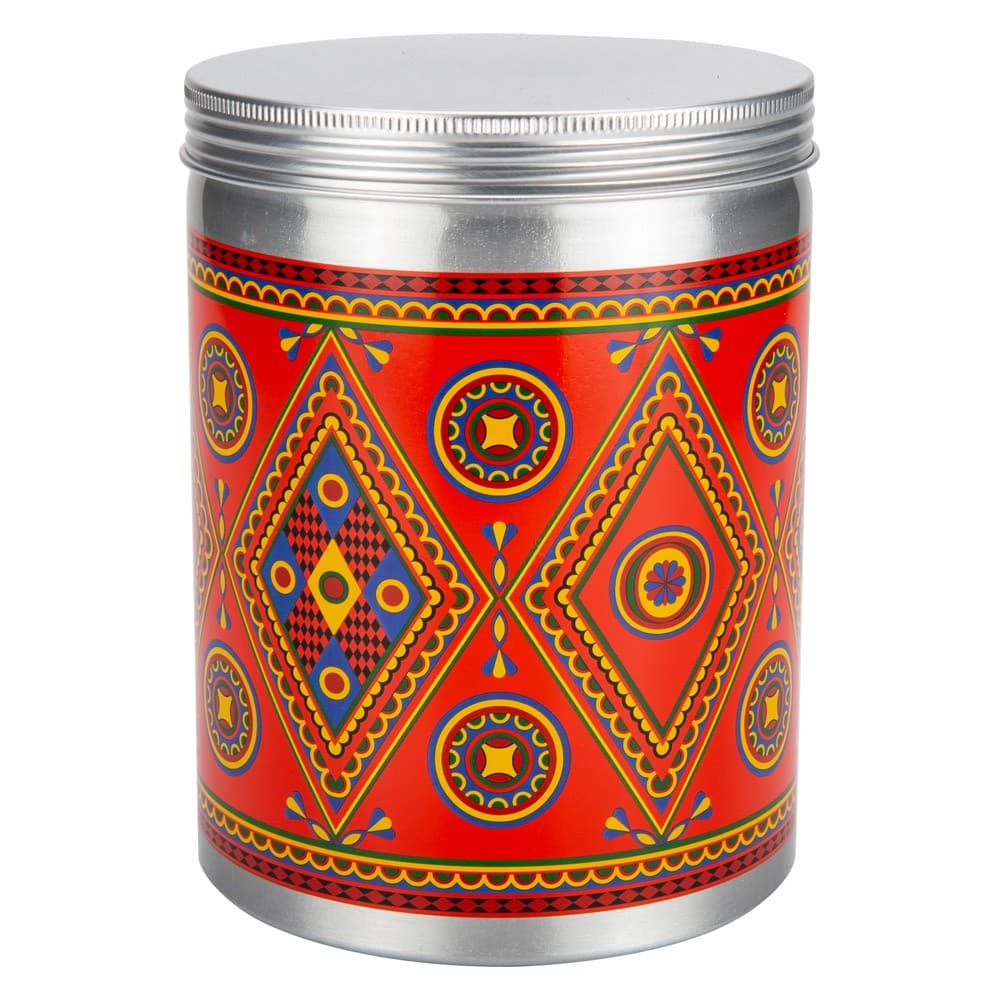 ALSANIDI, Najdi engraving aluminum spice box, Tea, coffee and sugar storage for trips, Silver, capacity 2000 ml