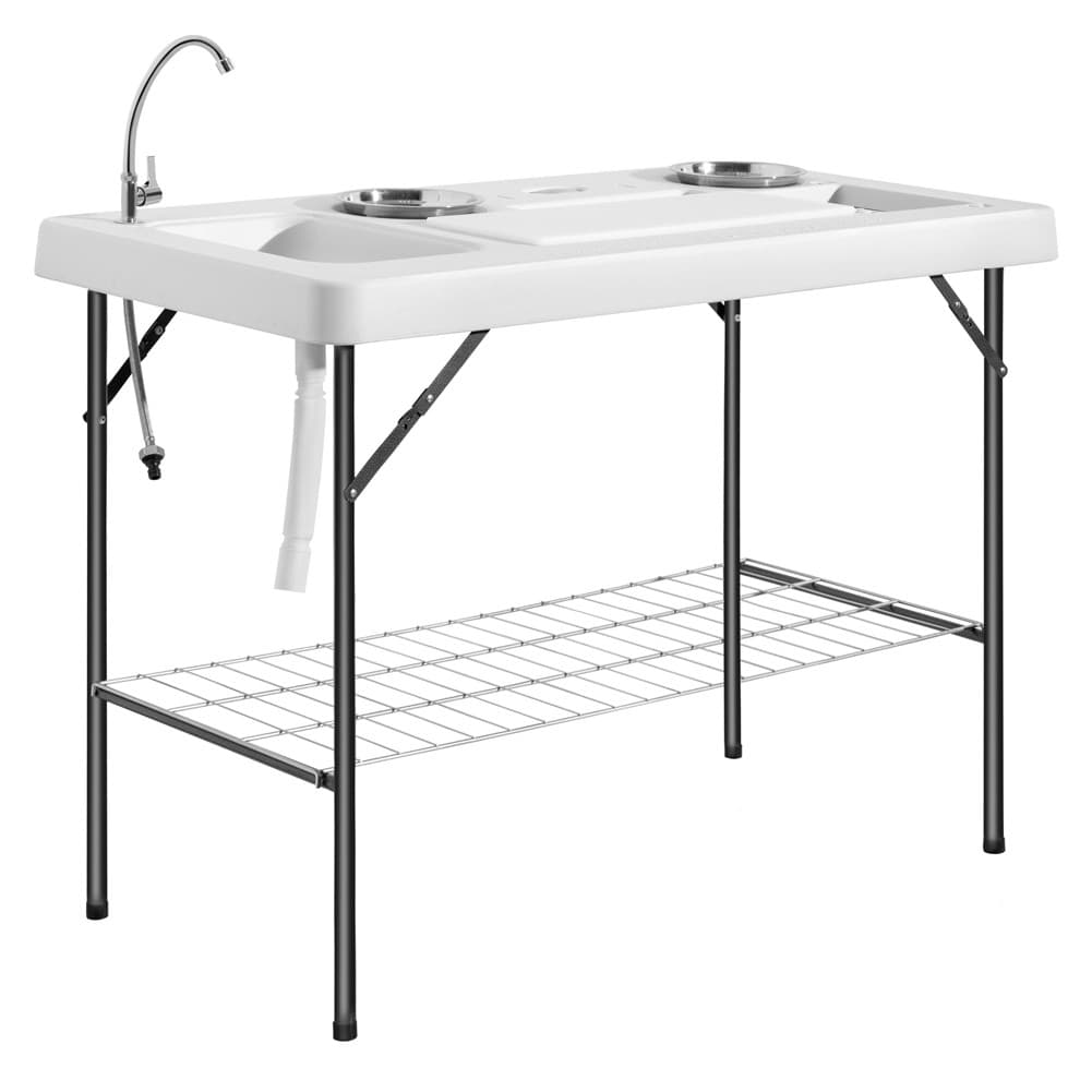 ALSANIDI, Camping Table with Basin, Camping Table, White, Size126*65*94.5Cm