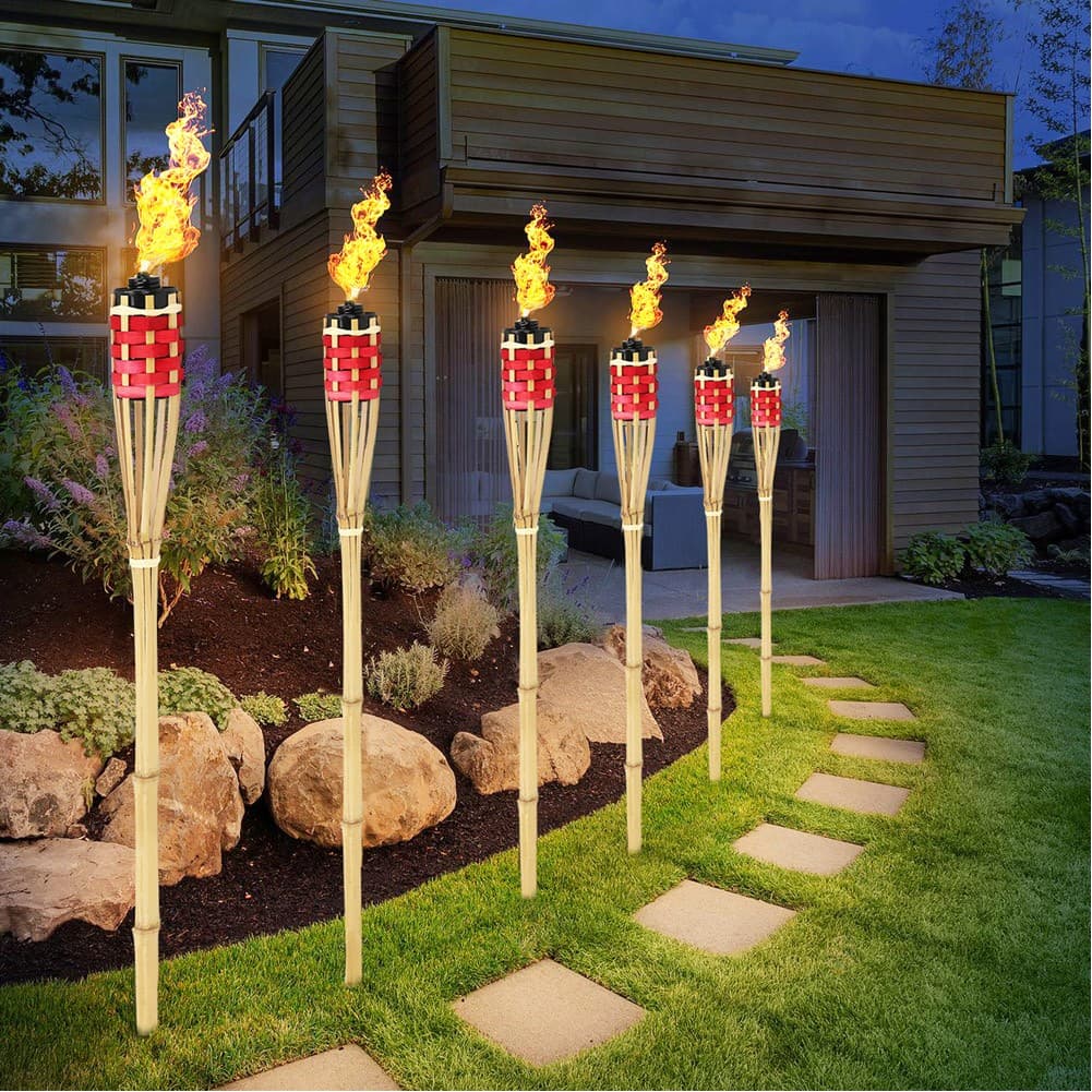 ALSANIDI, Bamboo Camp Lighting Torch, Bamboo wicker Lamp, Red, Size 90 Cm