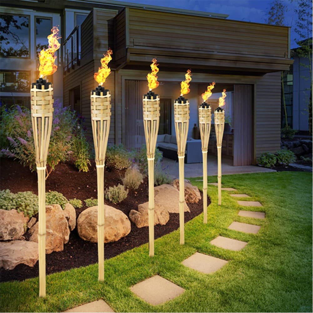 ALSANIDI, Bamboo Camp Lighting Torch, Bamboo wicker Lamp, Beige Light, Size 90 Cm