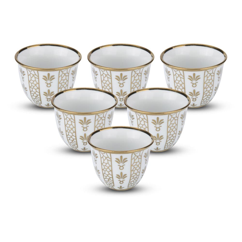ALSANIDI, Plastic Arabic coffee cup, Arabic coffee mug, White*Gold, Set 6 pcs capacity 10 ml