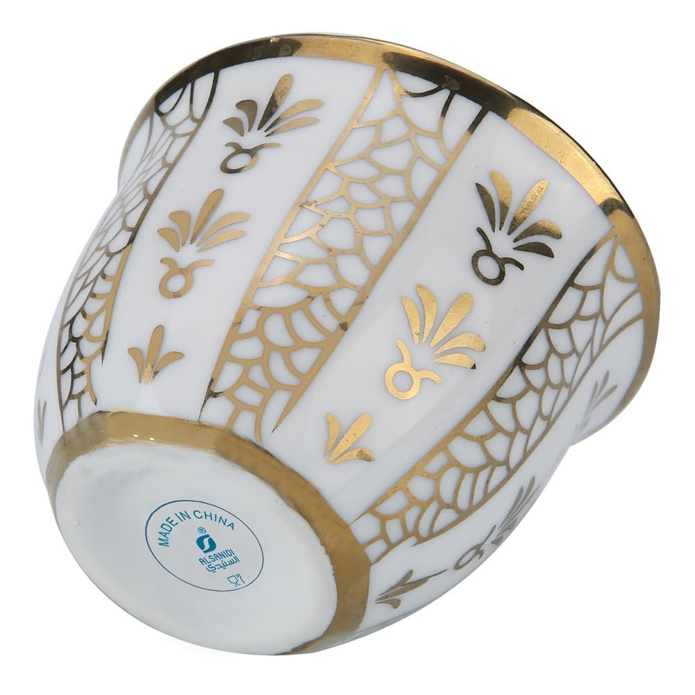 ALSANIDI, Plastic Arabic coffee cup, Arabic coffee mug, White*Gold, Set 6 pcs capacity 10 ml