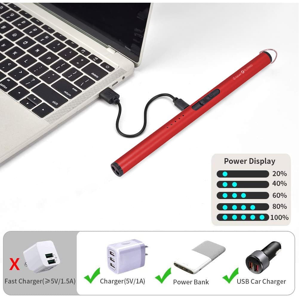 السنيدي، ولاعة كهربائية، ولاعة شحن USB، احمر، مقاس22*1.5 سم