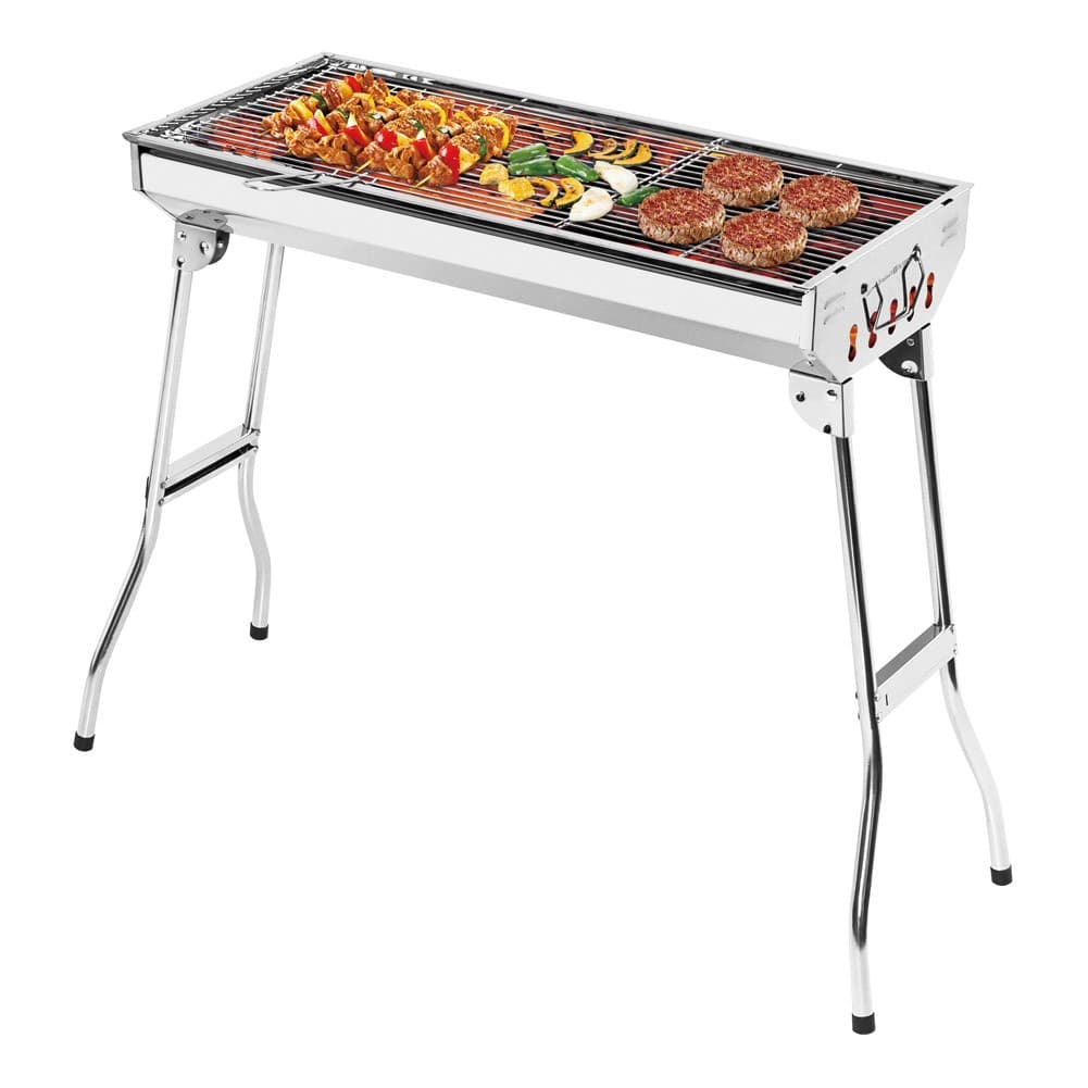 ALSANIDI, Charcoal grill for trips, Portable Charcoal Grill, Silver, Size 73*33*70 Cm