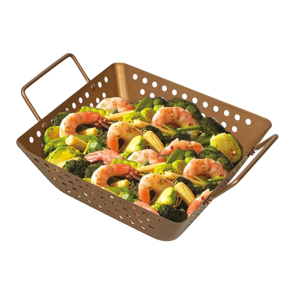 ALSANIDI, Non-stick grill basket, Grill grates, Gold, Size 21.5*21.5*6.5 Cm
