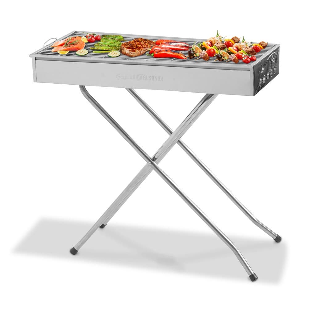 ALSANIDI, Charcoal grill for trips, Portable Charcoal Grill, Silver, Size 71*32.5*69.5 Cm