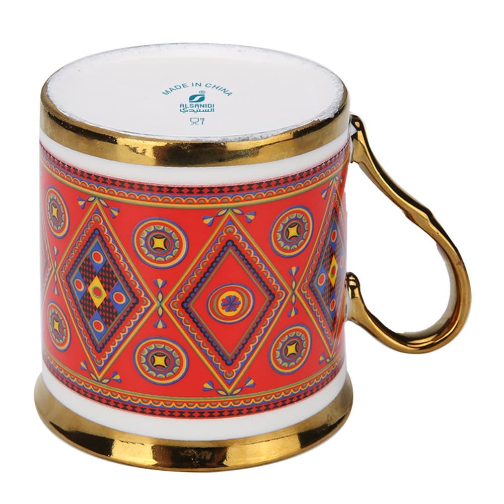 ALSANIDI, Najdi Porcelain tea and coffee mug, Coffee cup for trips and travel, Red, capacity 330 ml