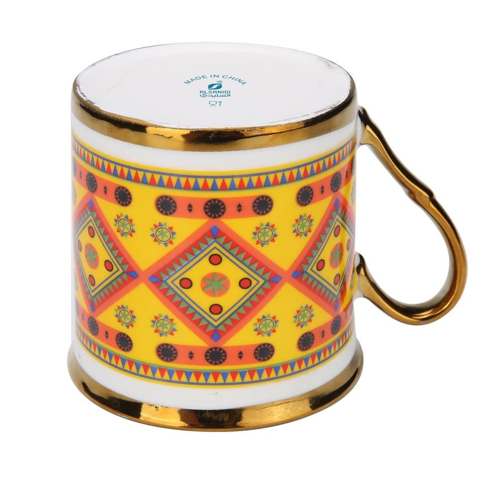 ALSANIDI, Najdi Porcelain tea and coffee mug, Coffee cup for trips and travel, Yellow, capacity 330 ml