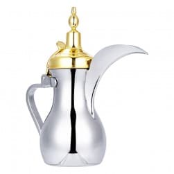 السنيدي، دلة قهوة السعودية ، دلة ستيل، فضي*ذهبي، مقاس L:25.5*W:11*H27.5 سم