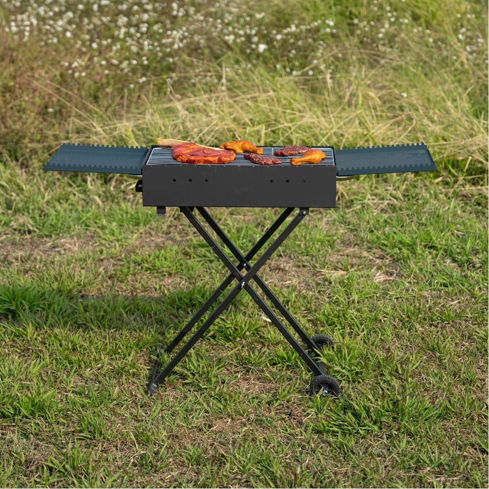 ALSANIDI, Mobile grill, Outdoor grill, Black, Size L:60+30*2*W:30*H77 Cm