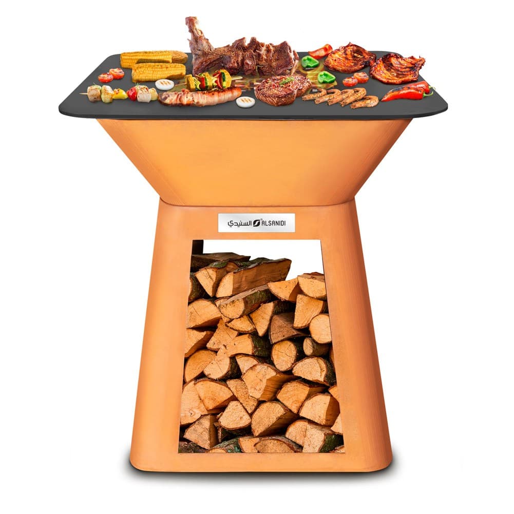 ALSANIDI, Cardboard iron grill wood stove, Modern wood-burning stove, Brown, Size80*80*90Cm