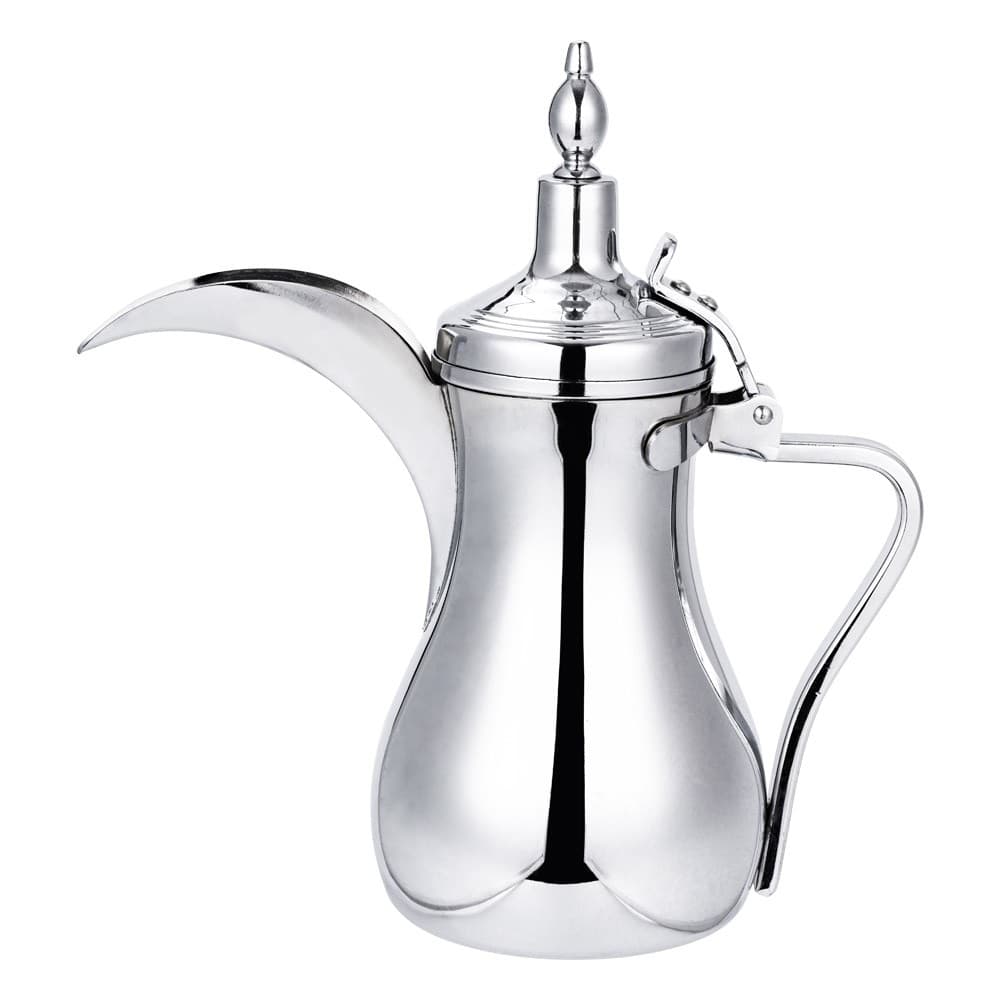 ALSANIDI, Raslan Indian Stainless steel Arabic Coffee Dallah, Raslan Dallah, Silver, Size 32