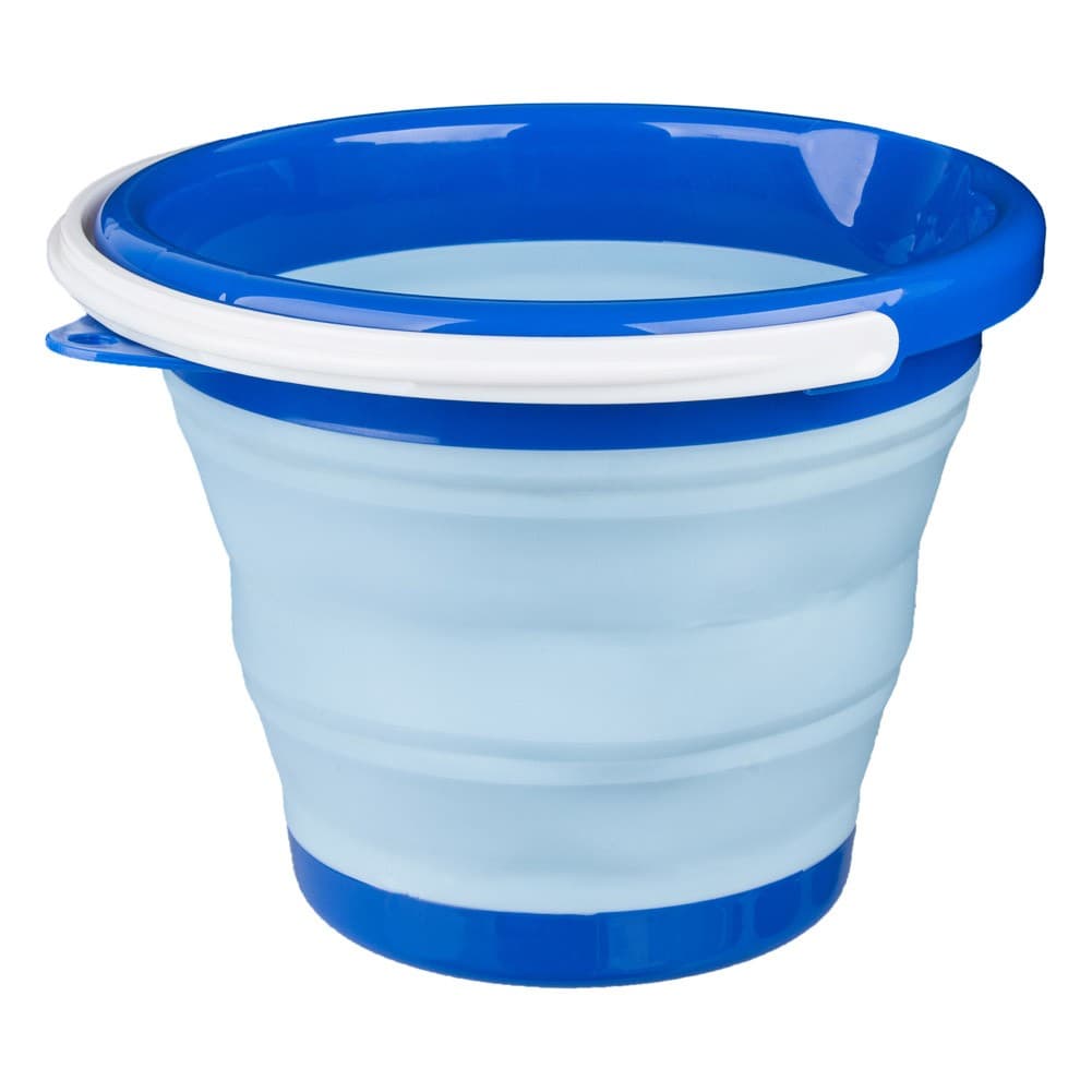 ALSANIDI, Foldable Camping platewashing Bucket, Foldable Polyethylene water bucket, Gray*Blue, capacity 3 L