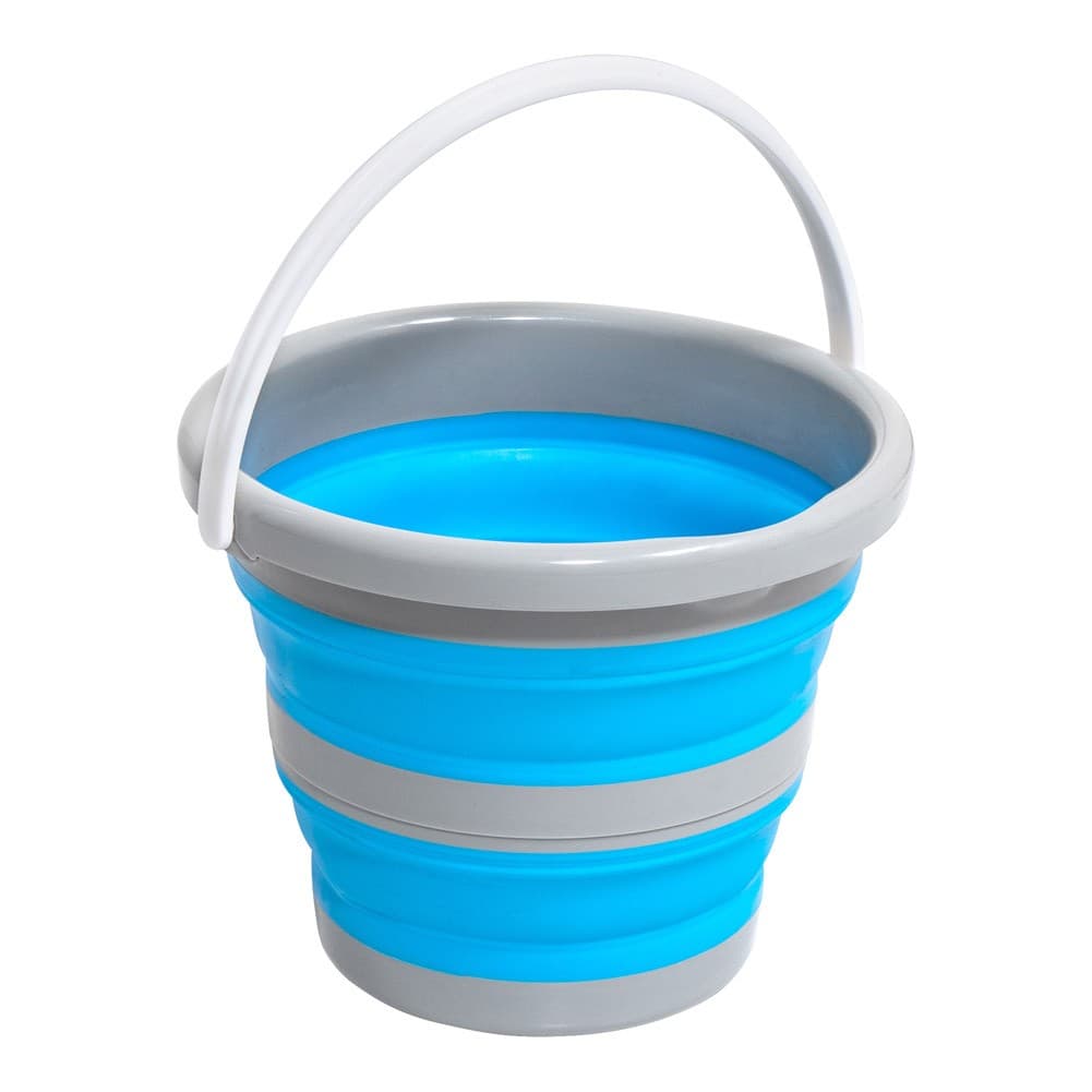 ALSANIDI, Foldable Camping platewashing Bucket, Foldable Polyethylene water bucket, Gray*Blue, capacity 5 L