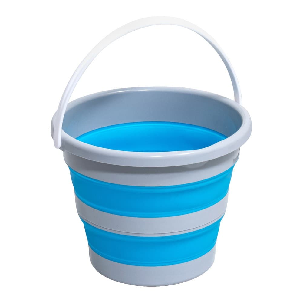 ALSANIDI, Foldable Camping platewashing Bucket, Foldable Polyethylene water bucket, Gray*Blue, capacity 10 L