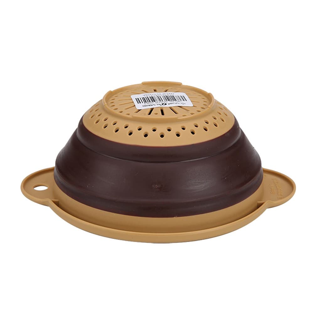 ALSANIDI, Foldable Silicone strainer, Rice, Vegetables and fruits strainer, Brown*Beige, Size 16.5 Cm