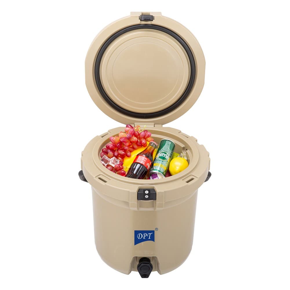 DPT, Plastic thermos for cold Liquids, Polyethylene water thermos, Brown, capacity 19 L Size 43.5*40.5*42.6 Cm