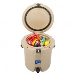 DPT, Plastic thermos for cold Liquids, Polyethylene water thermos, Brown, capacity 19 L Size 43.5*40.5*42.6 Cm