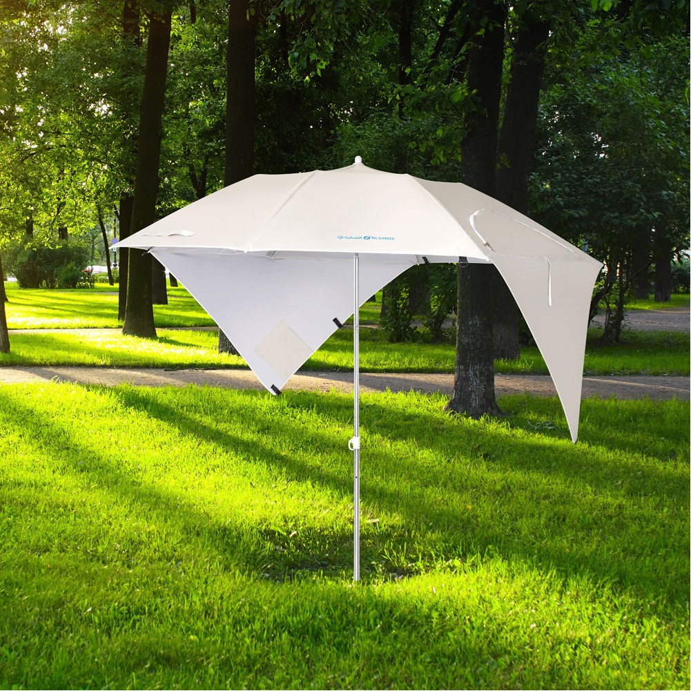 ALSANIDI, Garden and camping umbrella, Portable outdoor umbrella, Beige, Diameter 2 Metre