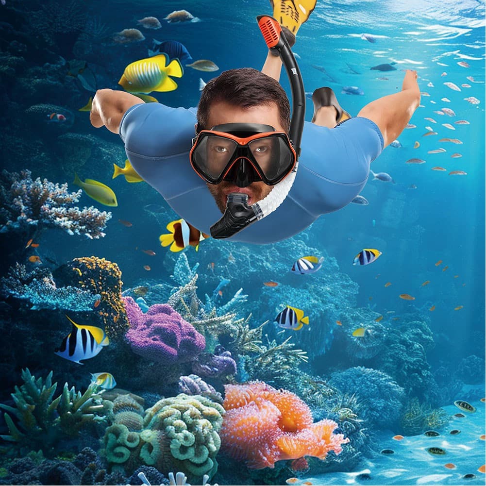 DPT, DPT silicone diving set for adults, Diving kit, Black*Orang, Size L:16.5*W:7*H:10.5 Cm