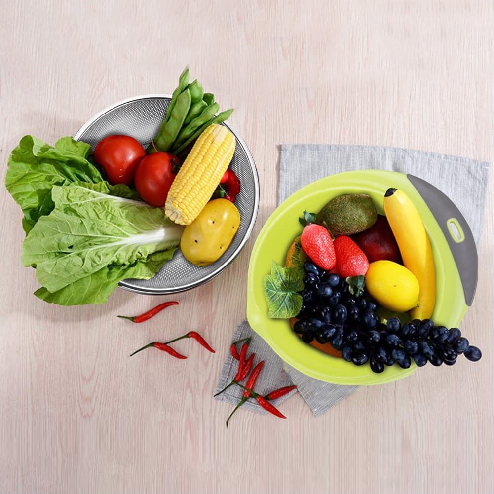 ALSANIDI, Stainless steel rice strainer, Rice, Vegetables and fruits strainer, Green, Size 27.5*8.2 Cm